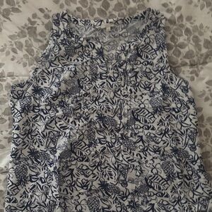 Talbots Navy and White Floral Tank Top